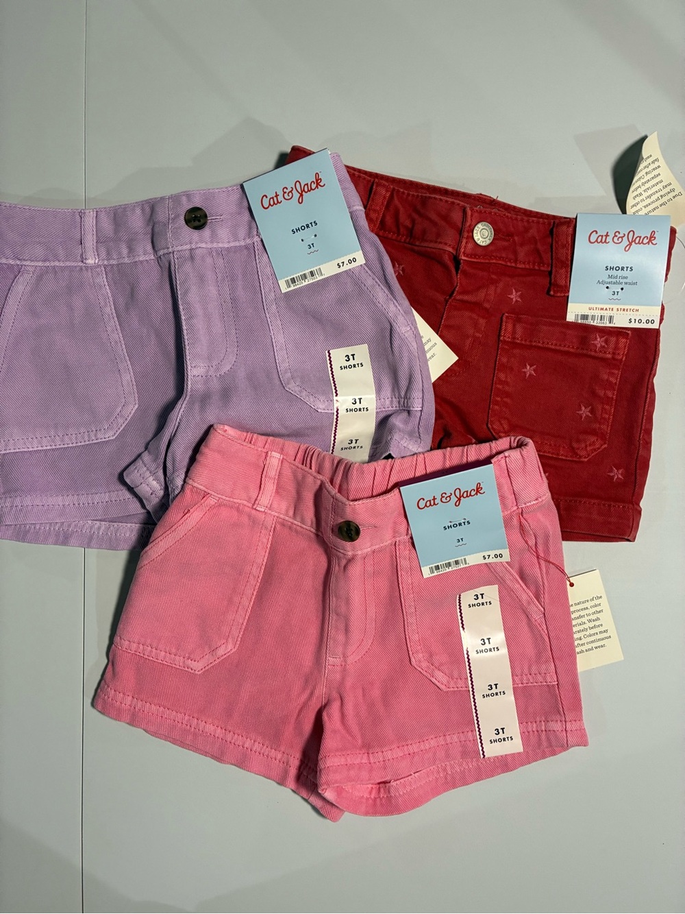 Cat & Jack Girls' Shorts Trio in Pink, Lavender & Red